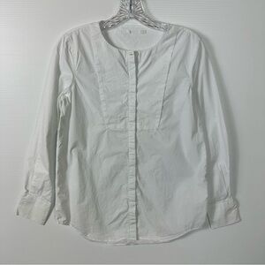 COS Sz 34 Shirt White Collarless Tuxedo Tunic